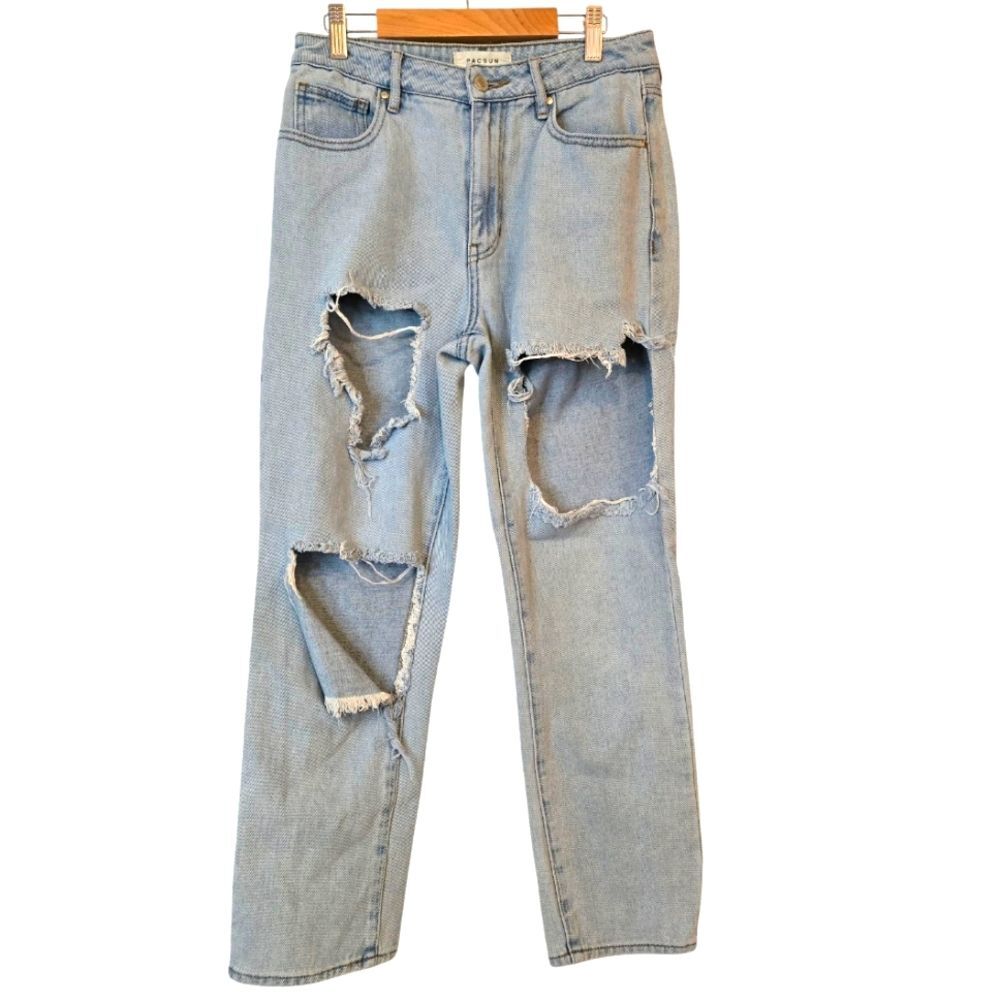 PacSun Mom Jeans Distressed Light Eco Blue Denim Ankle Jeans Size 27 Retro Y2K
